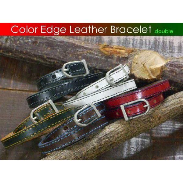 ブレスレット バングル 革小物ワンオンワンオリジナルカラーエッジレザーブレス ダブル 日本製
