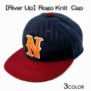 リバーアップつばが広めでちょっぴりヒップホップな感じのロゴニットキャップ帽子 メンズ帽子 レディース...