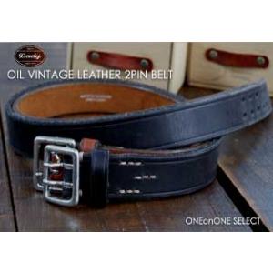 Dadyベルト メンズ カジュアルアンティーク調オイルレザーと小ぶりで高さのあるピュターバックルとの...