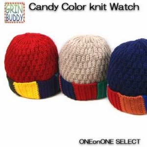 ワンオンワンセレクト Grin BuddyキャンディーカラーニットワッチAW