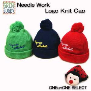 ワンオンワンセレクト Grin Buddyチェーンステッチロゴ入りボンボン付きニット帽AW