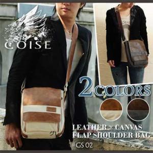 ゴイス 牛革×コットンキャンバス プルアップレザー 厚手のFLAP SHOULDER BAG GS0...