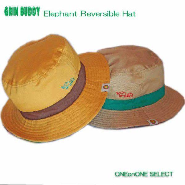 ワンオンワンセレクト Grin BuddyEleph RV Hat象の親子の刺繍が可愛いリバーシブル...