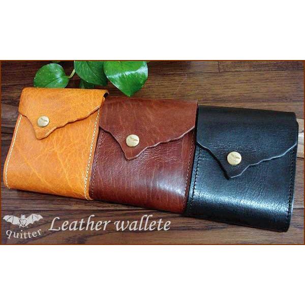 折り財布 二つ折り ショートウオレット革 クイッター オリジナルレザー真鍮メッキホック・カットフラッ...