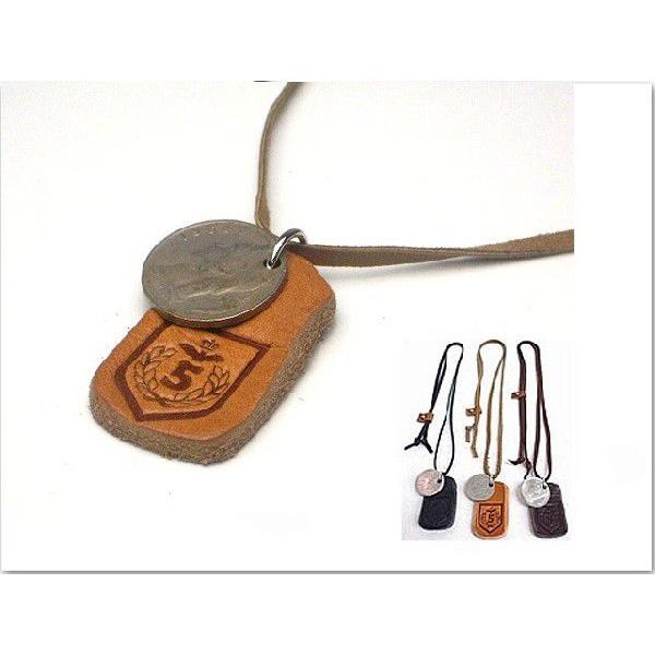 レザー革 ネックレス ドッグタグ×USEDコイン日本製