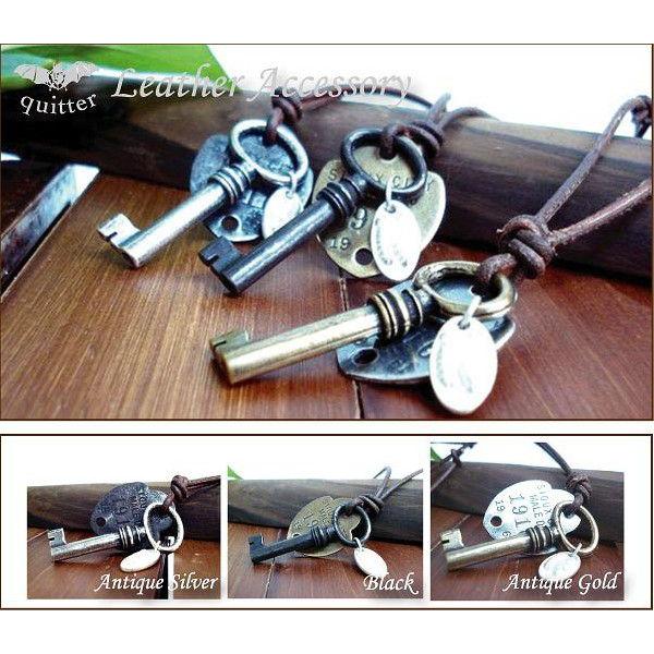 ネックレス 革 クイッター クイッタ―アンティーク調KEY×タグヴィンテージ加工レザーネック日本製
