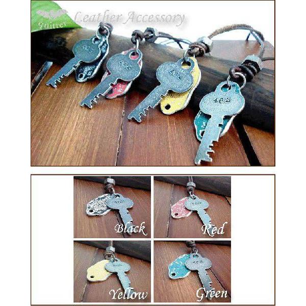ネックレス 革 クイッター アンティーク調KEY×塗装アンティーク調タグヴィンテージ加工レザーネック...