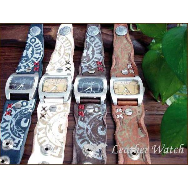 レザー腕時計 クイッター ヴィンテージ加工プリントハンドステッチレザーブレスウォッチ 3色展開！日本...