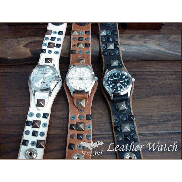 レザー腕時計ブラッククイッターコンチョ クイッター クイッタ― 3カラーMIXピラミッドウォッチ日本...