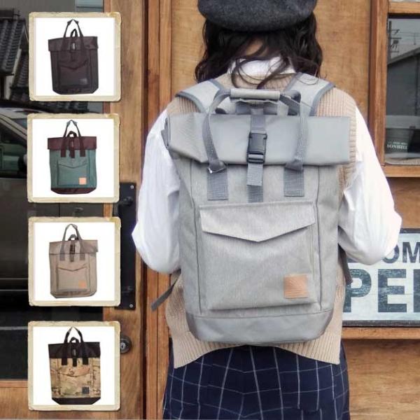 リュックサック デイバッグ バックパック トートバッグ アンドミカ ロールトップスクエアポリキャンバ...