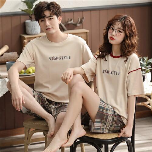 ペアパジャマカップルお揃いカップル春パジャマペア半袖ペアルームウェア夏ペア結婚祝いプレゼント