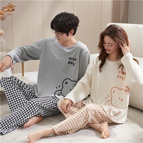 ペアパジャマ大きいサイズお祝い長袖カップルペアルームウェアペアパジャマ春夏結婚祝いプレゼントペアパジ...