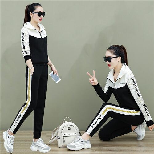 ジャージ春秋上下セットレディースジャージセットアップ女の子おしゃれ上下スウェット長袖冬セットアップ