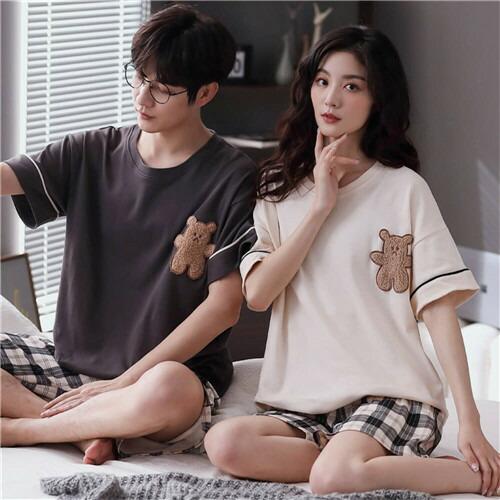 ペアギフトおしゃれパジャマ半袖夏レディースパジャマメンズ綿95%ペアパジャマカップルペア