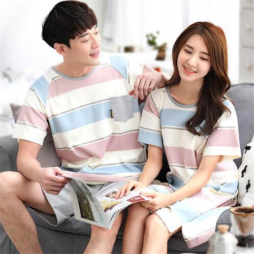 ペアカップルパジャマ夏パジャマ半袖上下セット夏ペアパジャマカップルパジャマ半袖寝間着寝巻き