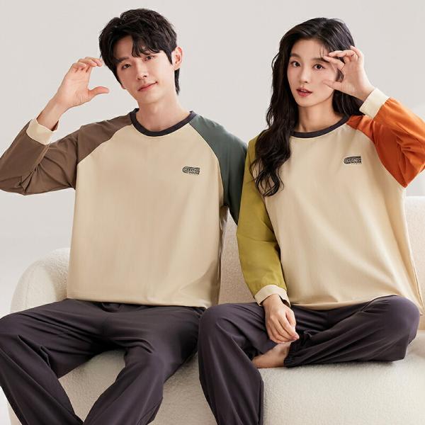 ペアカップルペアパジャマ長袖男女2着セット秋冬シンプルファッションカジュアルルームウェア春秋