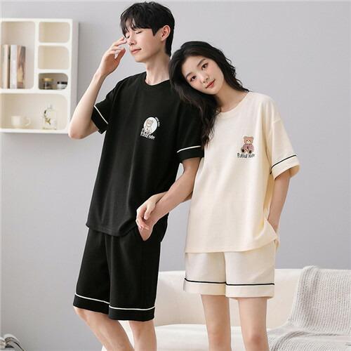 ペアレディース綿100%パジャマ半袖夏男女2着セットメンズルームウェアパジャマ春夏ペアパジャマギフト