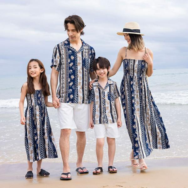 親子親子コーデ赤ちゃんペアルックシャツ上下セットワンピースペアシンプルアロハシャツ2点セット夏服親子...