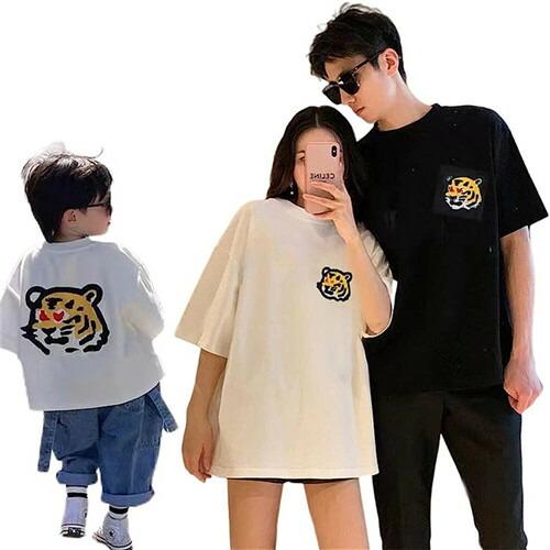 親子親子ペアｔシャツペアルックｔシャツペア白黒虎夏服親子コーデ赤ちゃん半袖コーデ