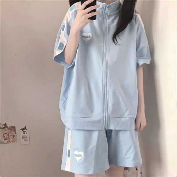 ジャージハートシンプル上下セットレディースジャージセットアップ半袖おしゃれ上下2点スウェットカジュア...