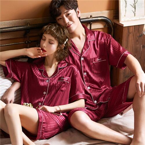 洗えるパジャマ夏合成シルクパジャマレディース高級サテンパジャマペアメンズペアパジャマ春夏