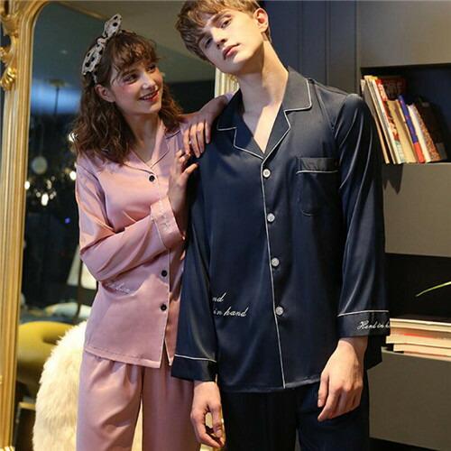 ペアパジャマシルクパジャマ合成シルクパジャマペアおしゃれ結婚祝いプレゼントペアパジャマサテンメンズペ...