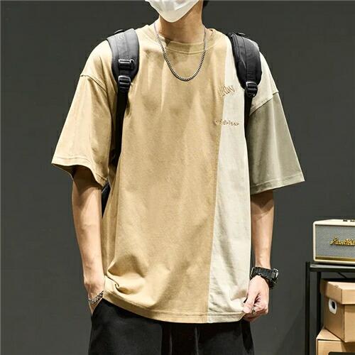tシャツ韓国高校生半袖メンズブランドシンプルカジュアル大きい吸汗速乾u首ゆったりTシャツファッション