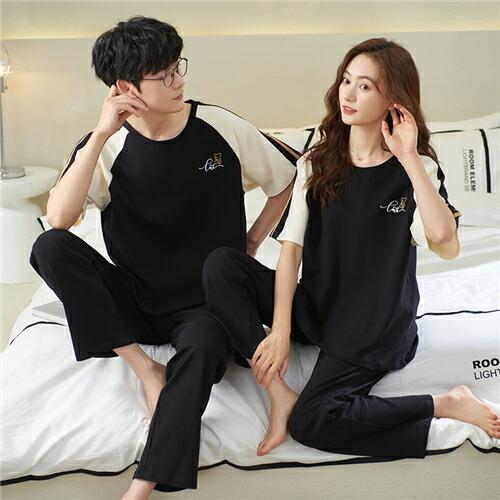 【男女2着セットの価格】ペアギフトおしゃれパジャマ半袖夏メンズルームウェア外出レディース綿ペアパジャ...