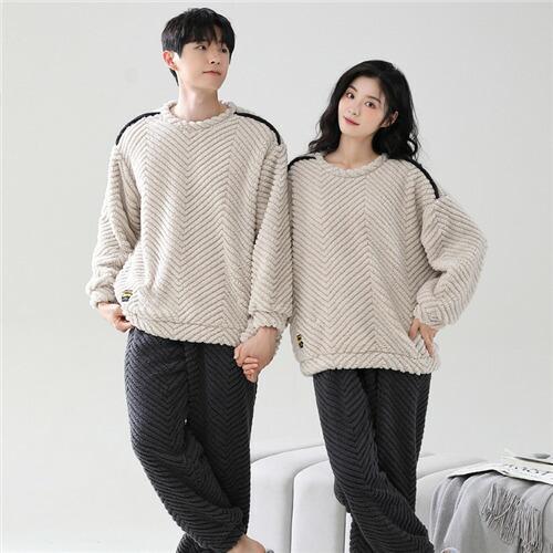 ペアパジャマパジャマ夫婦冬モコモコ男女2着セットカップルペアルームウェア長袖ペアもこもこメンズ