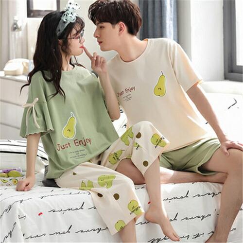 ペアカップルペアパジャマ春夏パジャマレディース半袖メンズパジャマ綿おしゃれルームウェア大人