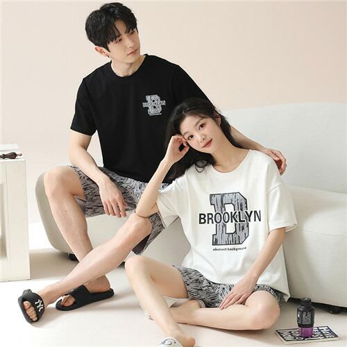 ペアレディース綿100%パジャマ半袖夏男女2着セットメンズルームウェアパジャマ春夏ペアパジャマギフト