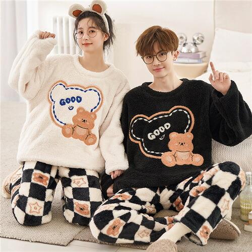 ペアパジャマ夫婦もこもこ冬モコモコカップルペアルームウェアセット長袖ペアパジャマメンズペアパジャマ