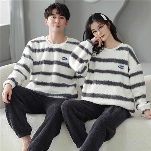 ペアパジャマ夫婦もこもこ冬モコモコカップルペアルームウェアセット長袖ペアパジャマメンズペアパジャマ