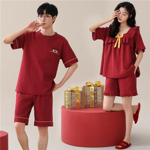 ペアレディース綿100%パジャマ半袖夏男女2着セットメンズルームウェアパジャマ春夏ペアパジャマギフト