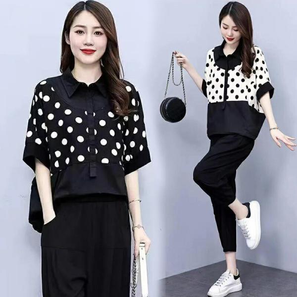 ジャージ水玉シンプル上下セットレディースジャージセットアップ半袖おしゃれ上下2点スウェットカジュアル...