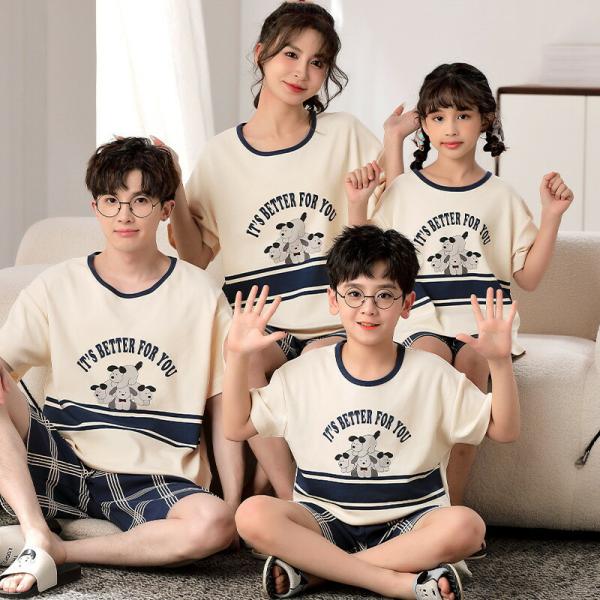 親子ペアペアパジャマ春夏パジャマ夏半袖キッズセットアップ女子綿薄手親子ルームウェアママ