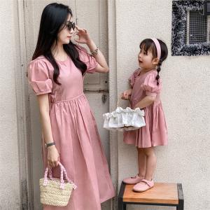 親子夏服親子コーデペアルックワンピース夏女性半袖シャツ韓国ワンピースペア赤ちゃん親子ペアルック