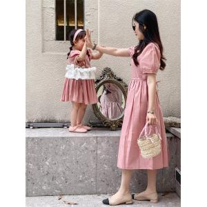 親子夏服親子コーデペアルックワンピース夏女性半...の詳細画像1