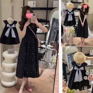 親子夏服親子コーデペアルックワンピース綿フラワー夏ハート韓国リボンペア赤ちゃん親子ペアルック