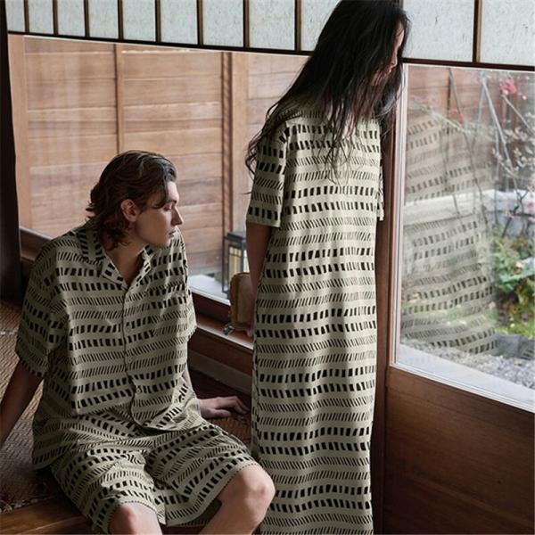 ペアネグリジェ高級パジャマ半袖夏男女2着セットワンピース春綿セットアップカップルペア