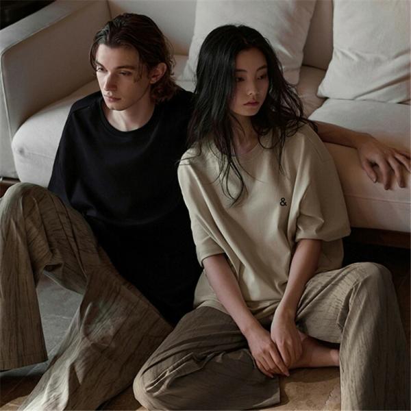 ペアカップルペアパジャマ半袖夏男女2着セット春綿セットアップ高級ルームウェア春夏