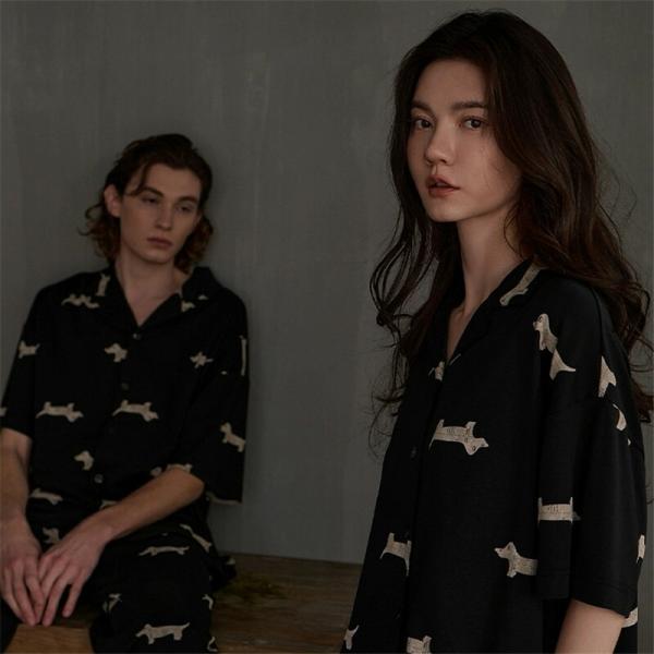 ペアカップルペアパジャマ半袖夏男女2着セット春綿セットアップ高級ルームウェア春夏