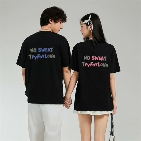 カップルペアルックカップルペアtシャツブランドピンクブルー夏半袖高級LOVE春夏服