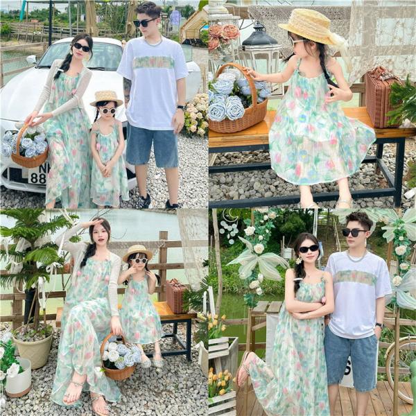 親子夏服親子コーデペアルックtシャツ夏ワンピース姫系キャミワンピトラベル花形ペア赤ちゃん親子ペアルッ...