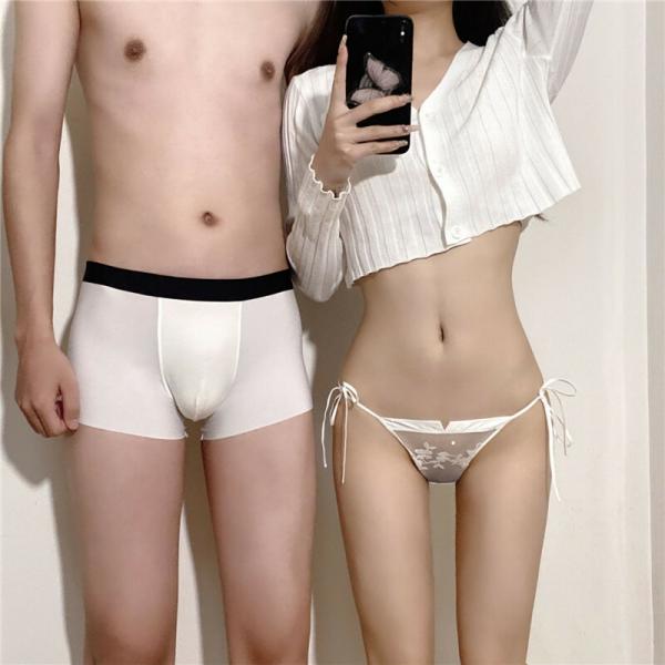ペアsexyパンツ下着カップル男女2着セットショーツセクシー編み上げ薄手セクシーペアブランドハンガー