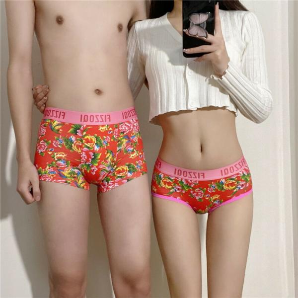 ペアsexyパンツ下着カップル男女2着セットフラワーショーツ大きいサイズ綿セクシーペアブランドハンガ...