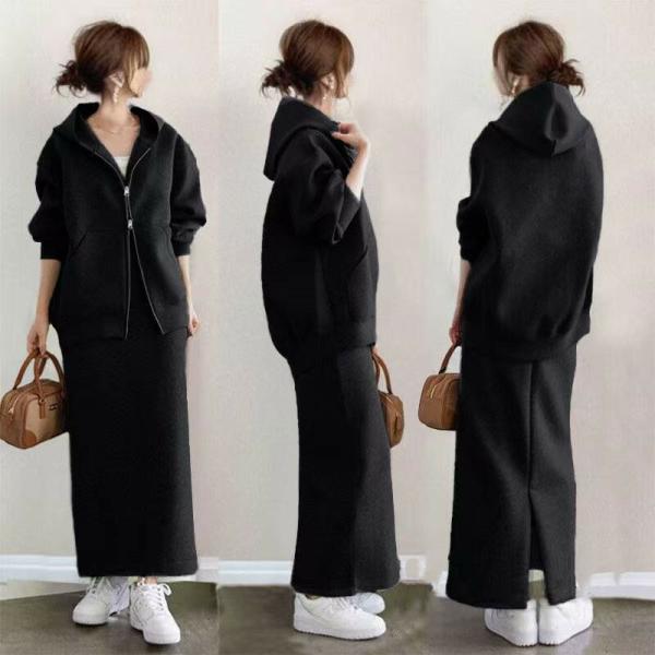 ジャージ女の子おしゃれ上下セットレディーススカートカジュアルパーカーアウターセットアップジッパーフー...