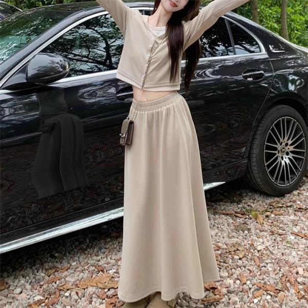 ジャージおしゃれ上下上下セットレディーススカートカジュアルプルーン2点セット重ね着レイヤードセットア...