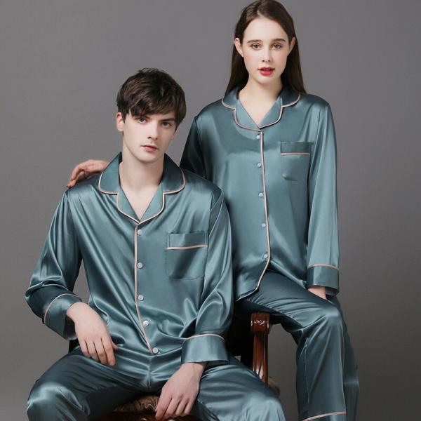 ペア夏レディースパジャマ合成シルク長袖男女2着セット大きいサイズセットアップ春秋2点セット高級