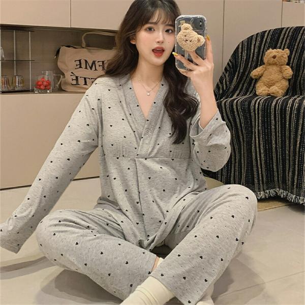 マタニティパジャマ春夏パジャマ前開き長袖春産後マタニティマタニティルームウェア授乳ギフトルーム